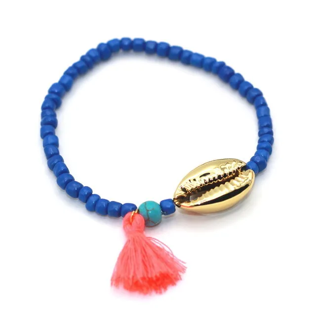 Alloy Sea Shell Tassel Natural Stone Bead Boho Bracelet For Women Men Jewelry Fashion Accessory pulseras mujer