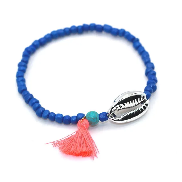 Alloy Sea Shell Tassel Natural Stone Bead Boho Bracelet For Women Men Jewelry Fashion Accessory pulseras mujer