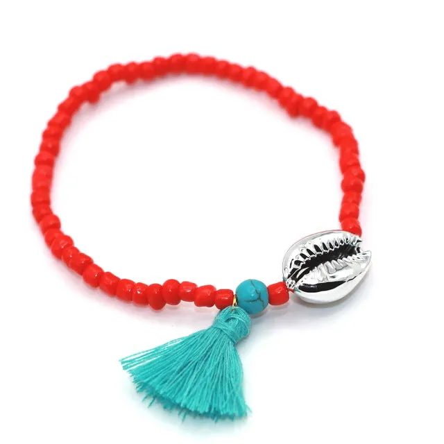 Alloy Sea Shell Tassel Natural Stone Bead Boho Bracelet For Women Men Jewelry Fashion Accessory pulseras mujer