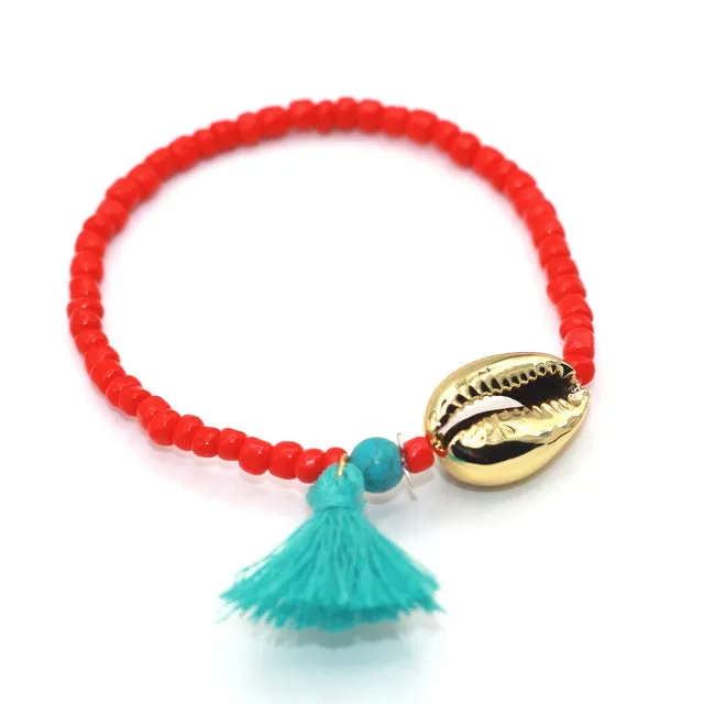 Alloy Sea Shell Tassel Natural Stone Bead Boho Bracelet For Women Men Jewelry Fashion Accessory pulseras mujer