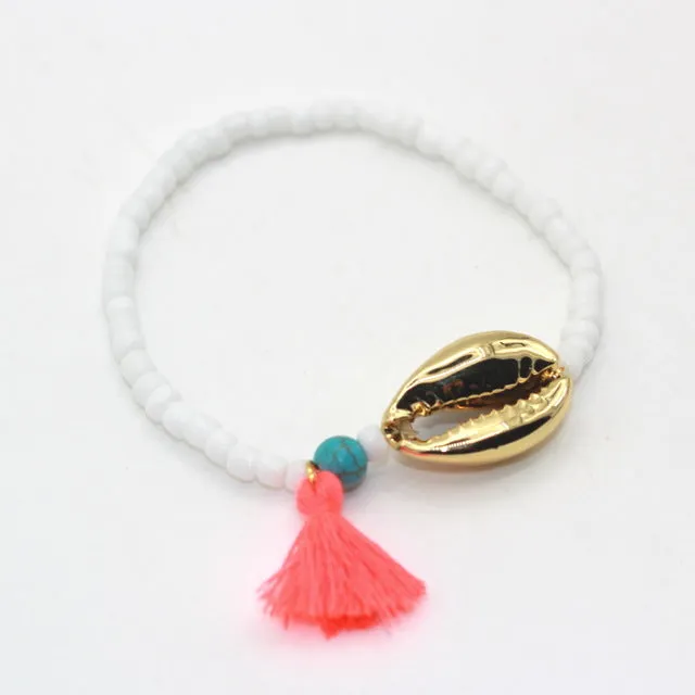 Alloy Sea Shell Tassel Natural Stone Bead Boho Bracelet For Women Men Jewelry Fashion Accessory pulseras mujer