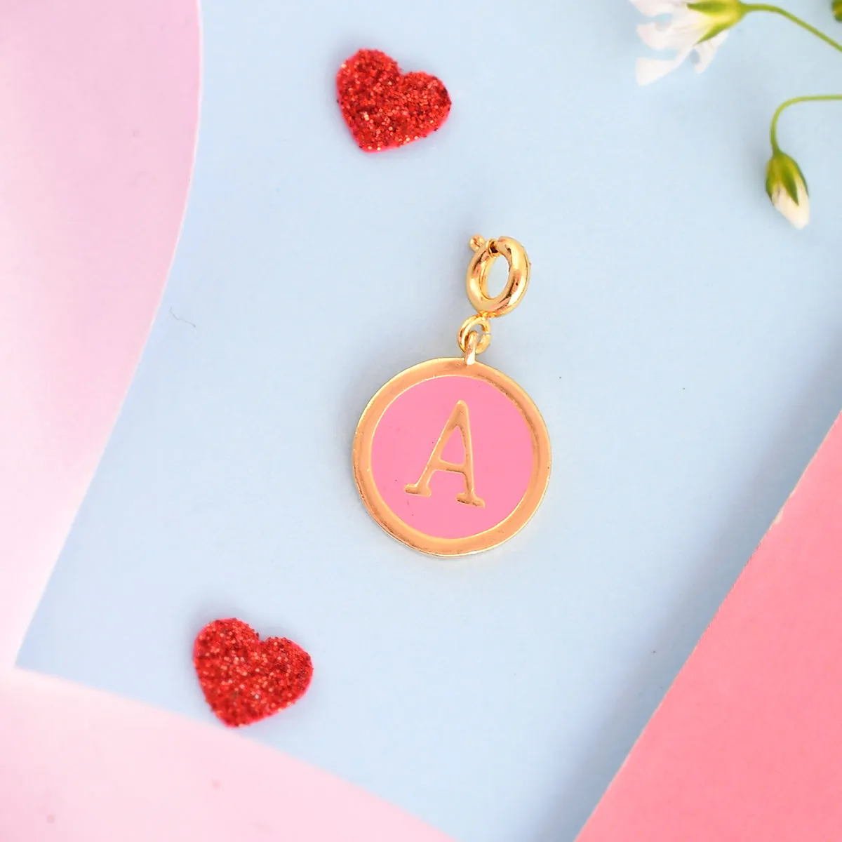 Alphabet A Pink Enamel Charm - Voylla