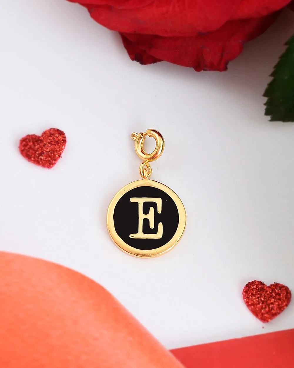 Alphabet E Black Enamel Charm - Voylla