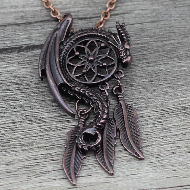 Anslow Dream Guardian Dream Catcher Pendant Necklace Feather Tassel Boho Bohemian Women Necklace Choker Jewelry Viking Charm