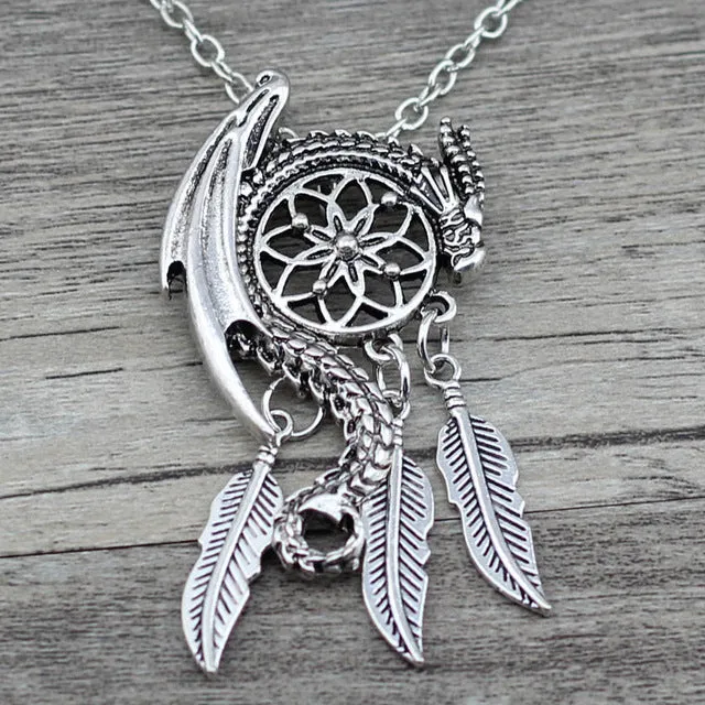 Anslow Dream Guardian Dream Catcher Pendant Necklace Feather Tassel Boho Bohemian Women Necklace Choker Jewelry Viking Charm