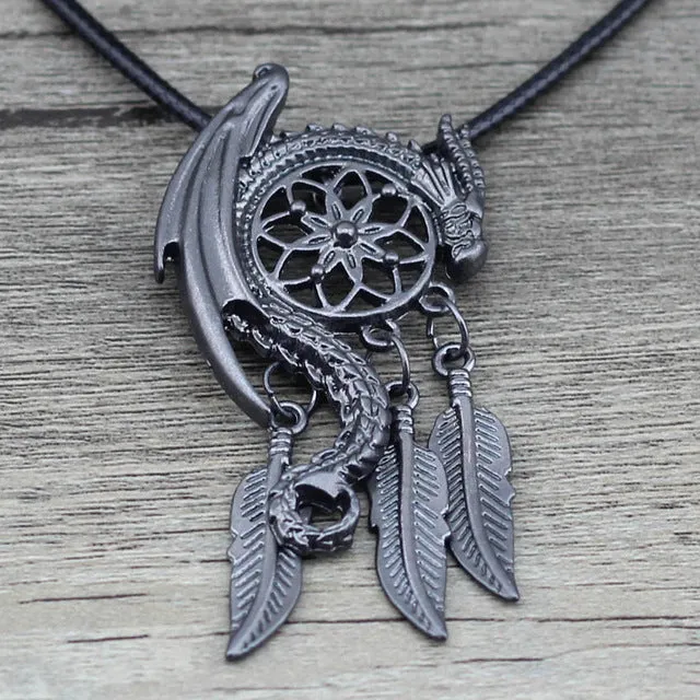 Anslow Dream Guardian Dream Catcher Pendant Necklace Feather Tassel Boho Bohemian Women Necklace Choker Jewelry Viking Charm