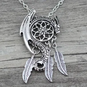 Anslow Dream Guardian Dream Catcher Pendant Necklace Feather Tassel Boho Bohemian Women Necklace Choker Jewelry Viking Charm