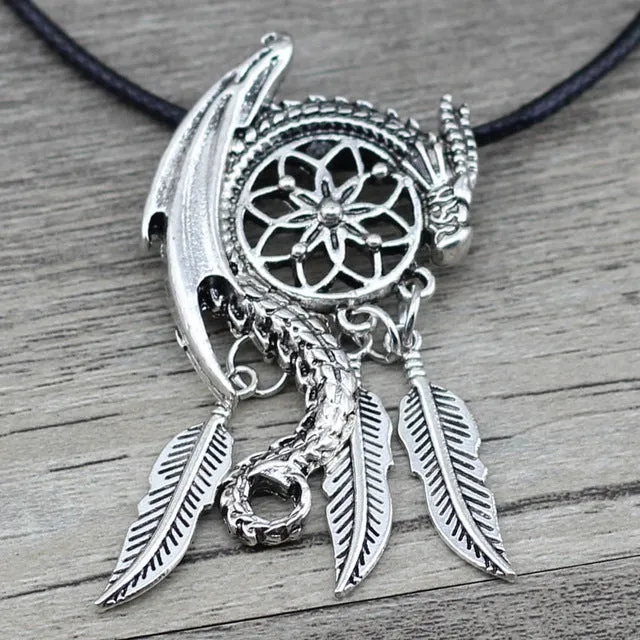 Anslow Dream Guardian Dream Catcher Pendant Necklace Feather Tassel Boho Bohemian Women Necklace Choker Jewelry Viking Charm