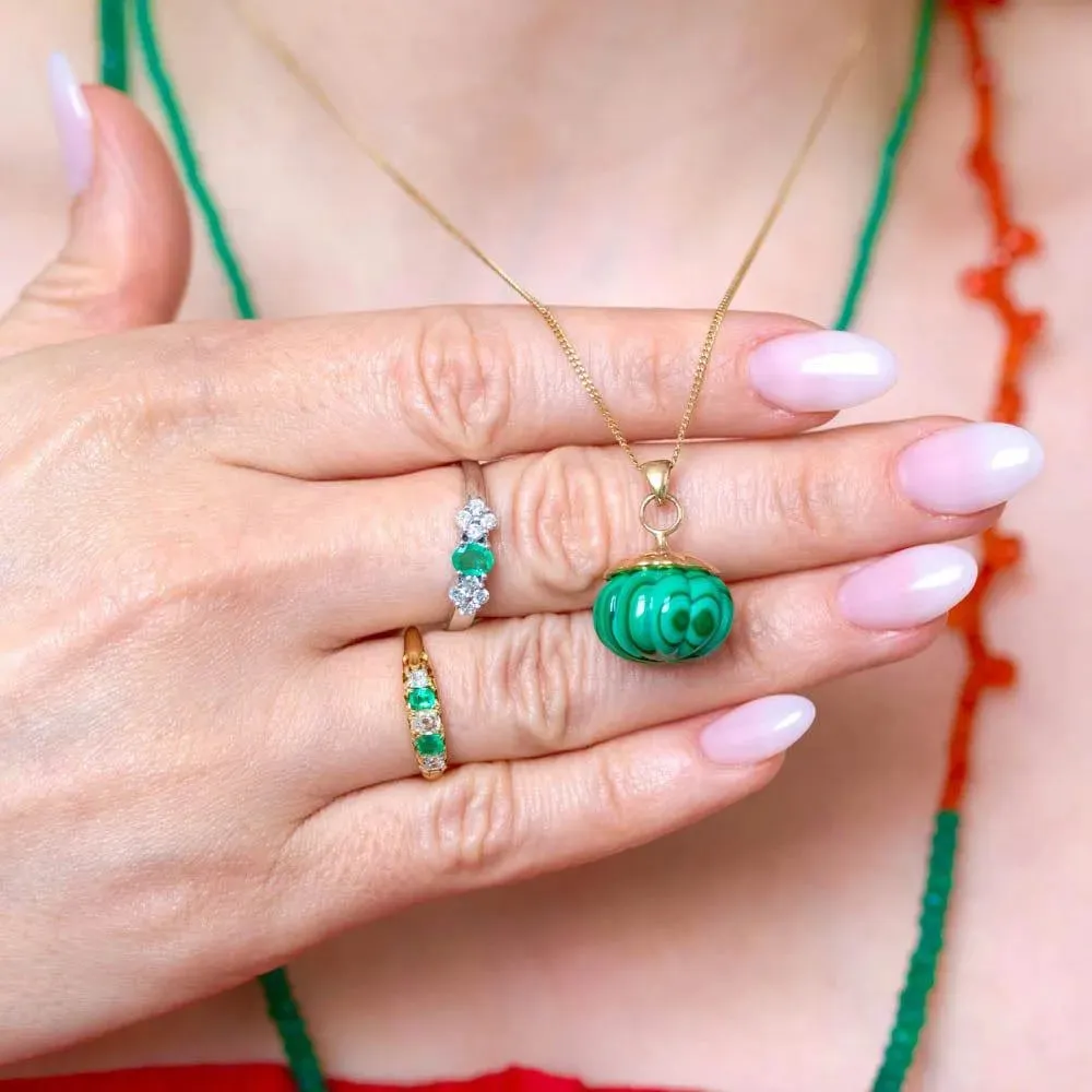 Antique Victorian Five Stone Emerald Diamond 18ct Gold Ring