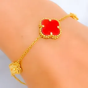 Attractive Carnelian 21k Gold Clover Bracelet