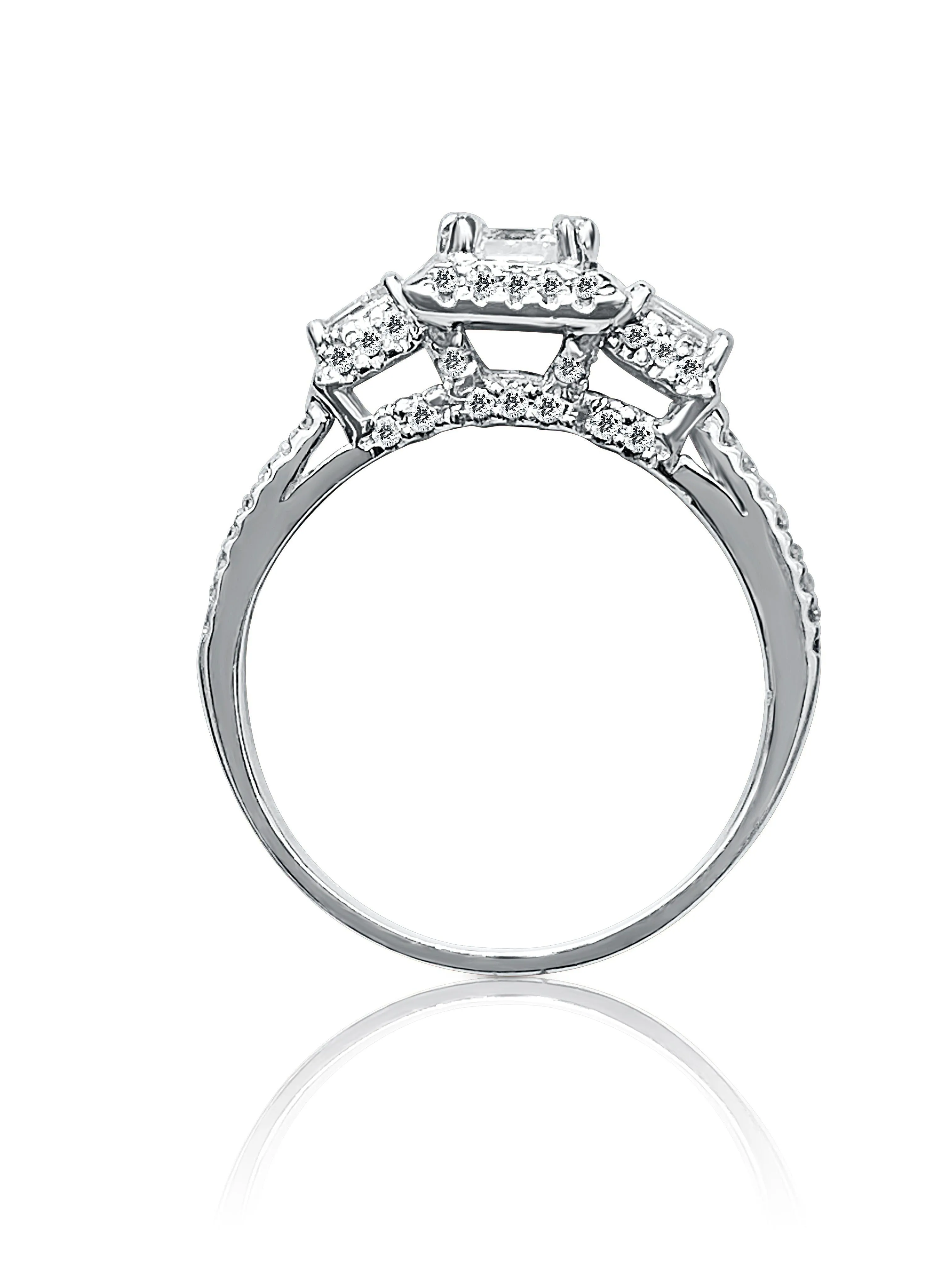 Baguette Cut Diamond Engagement Ring in 14k White Gold