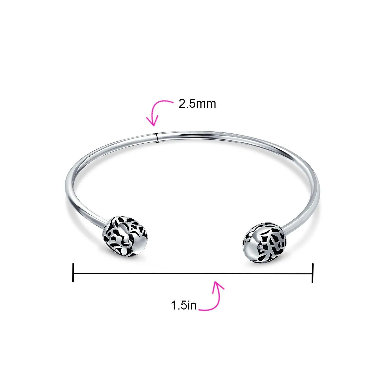 Ball Screw Starter Charm Bangle Cuff Beads Bracelet Sterling Silver