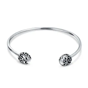 Ball Screw Starter Charm Bangle Cuff Beads Bracelet Sterling Silver