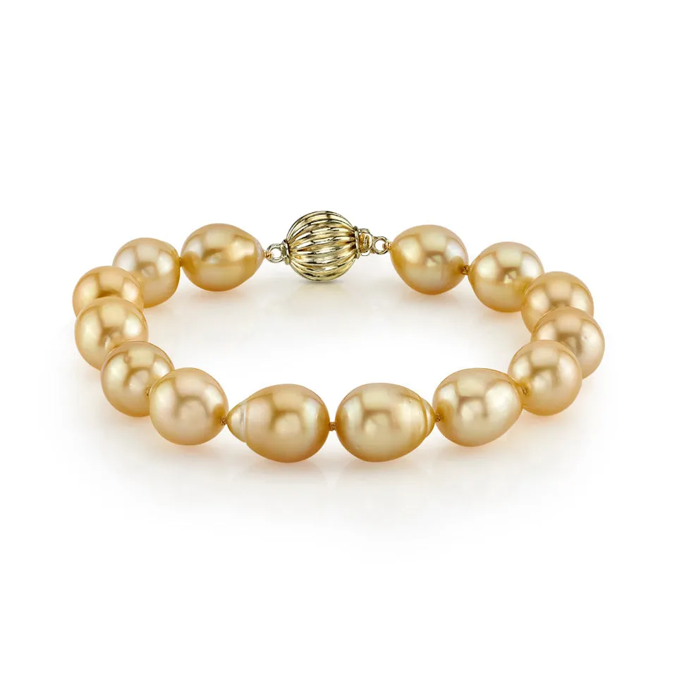 Baroque Shaped Golden South Sea Pearl Bracelet, 10.0-11.0mm - AAA Quality