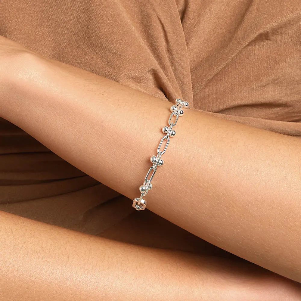 Bauble Paperclip Chain Bracelet in Silver