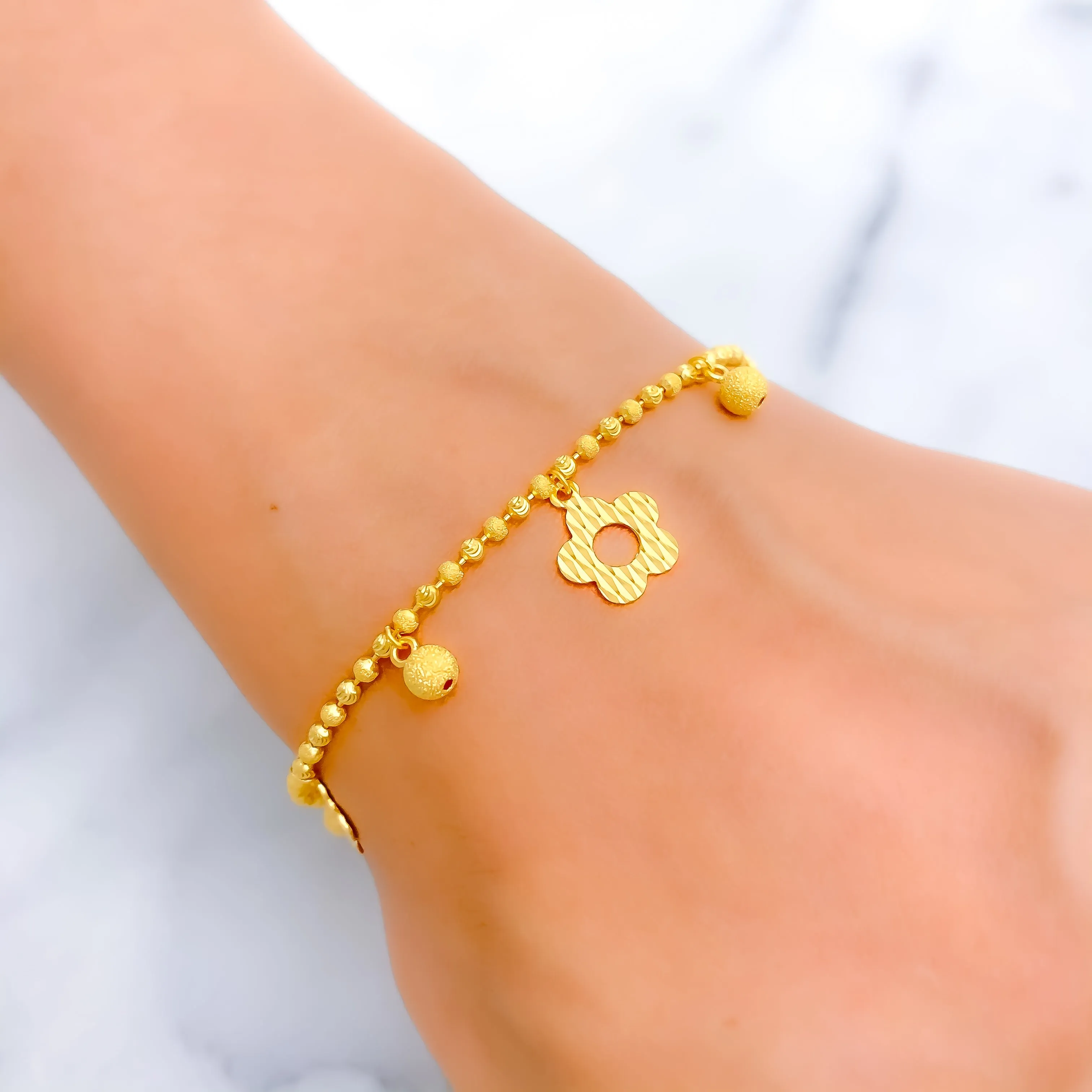 Beaded Orb Charm 22k Gold Bracelet