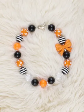 Black & Orange Bow Charm Bubblegum Necklace