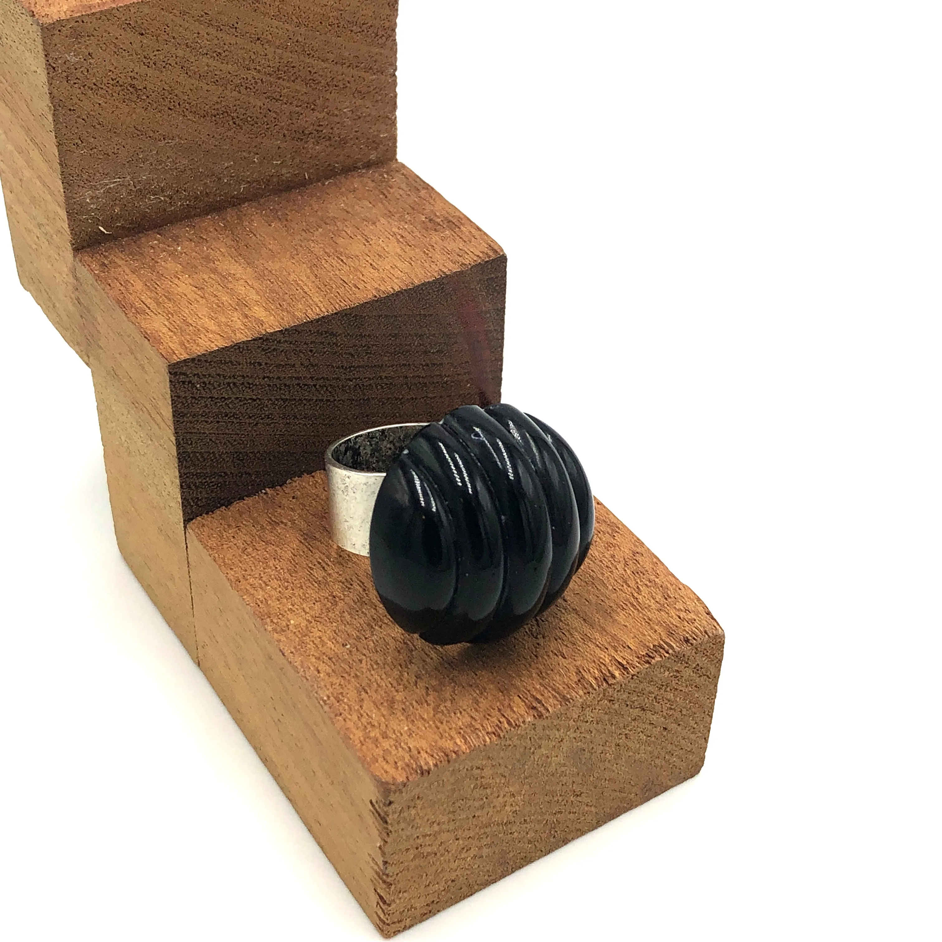 Black Corrugated Cocktail Ring