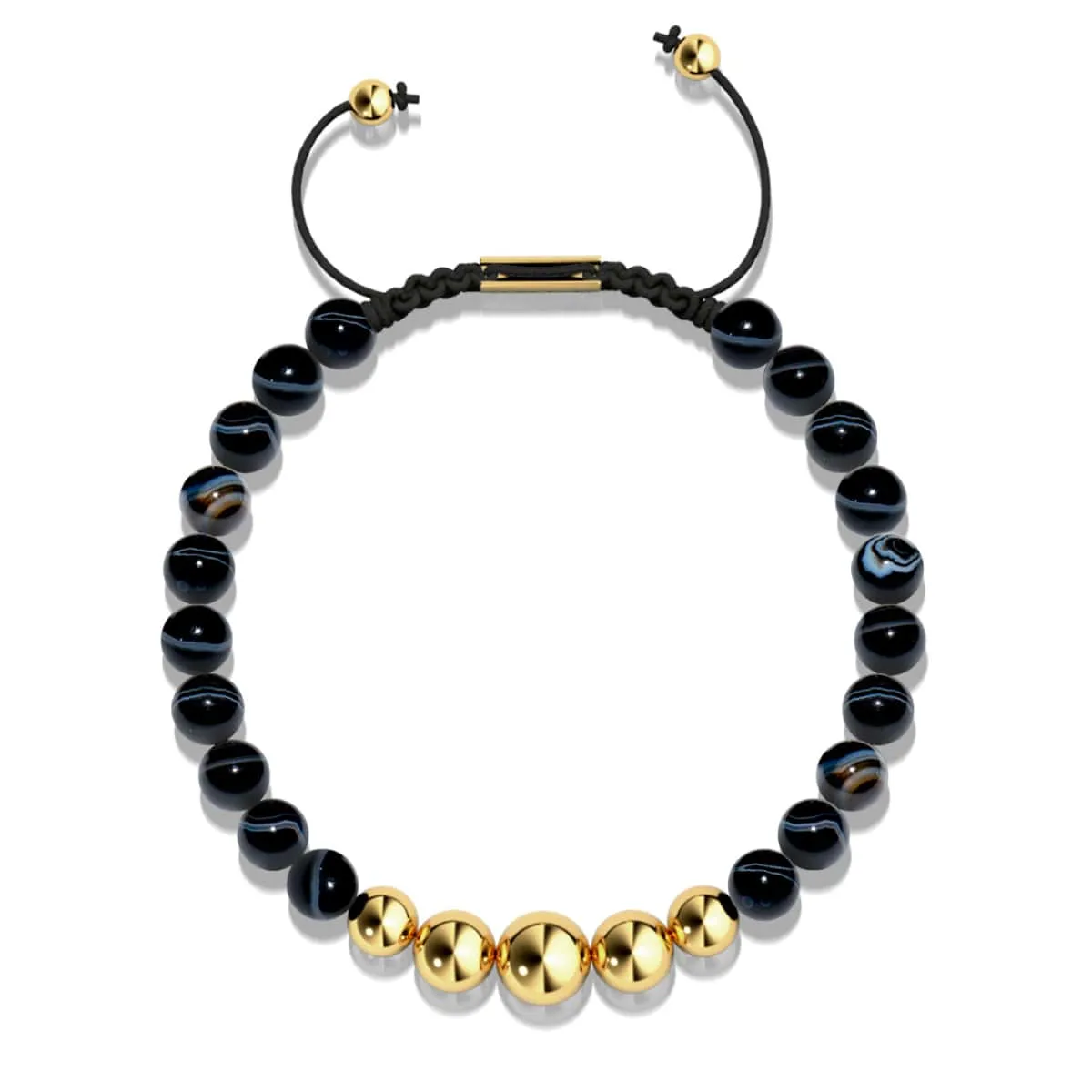 Black Line Agate | Gold | Balance Gemstone Macrame Bracelet