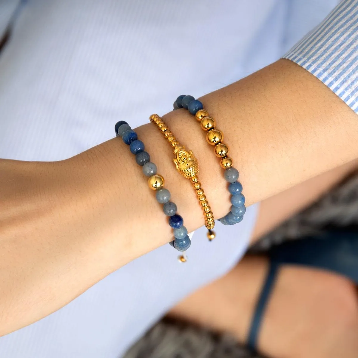 Blue Aventurine | Gold | Balance Gemstone Macrame Bracelet