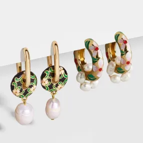 Boho Enamel Pearl Drop Earrings - 20 Styles