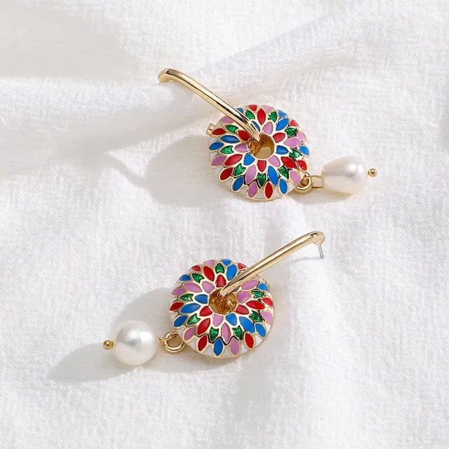 Boho Enamel Pearl Drop Earrings - 20 Styles