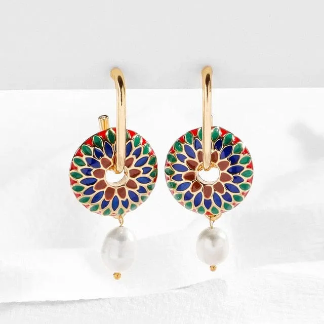 Boho Enamel Pearl Drop Earrings - 20 Styles