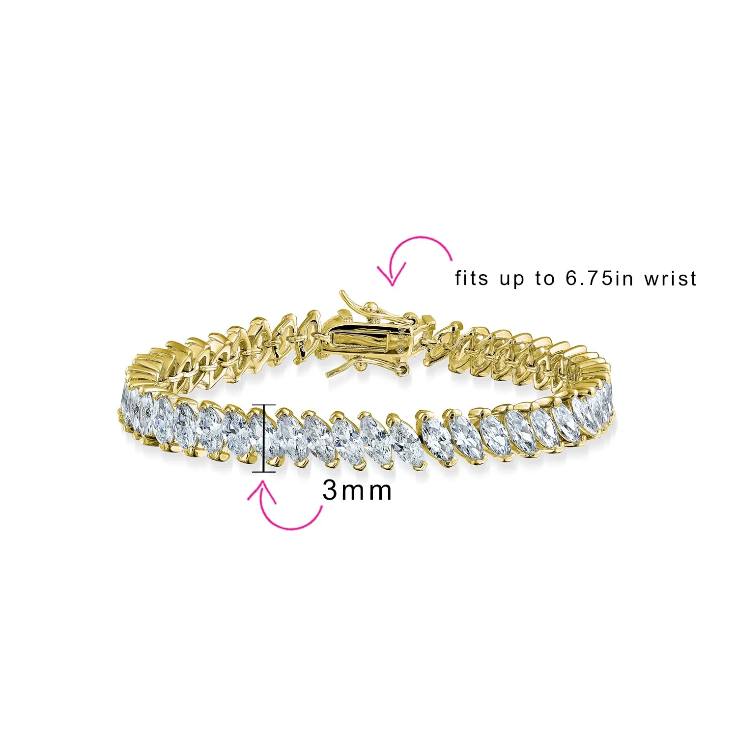 Bridal Wedding Prom Marquise Cut CZ Tennis Bracelet Gold Silver Plated