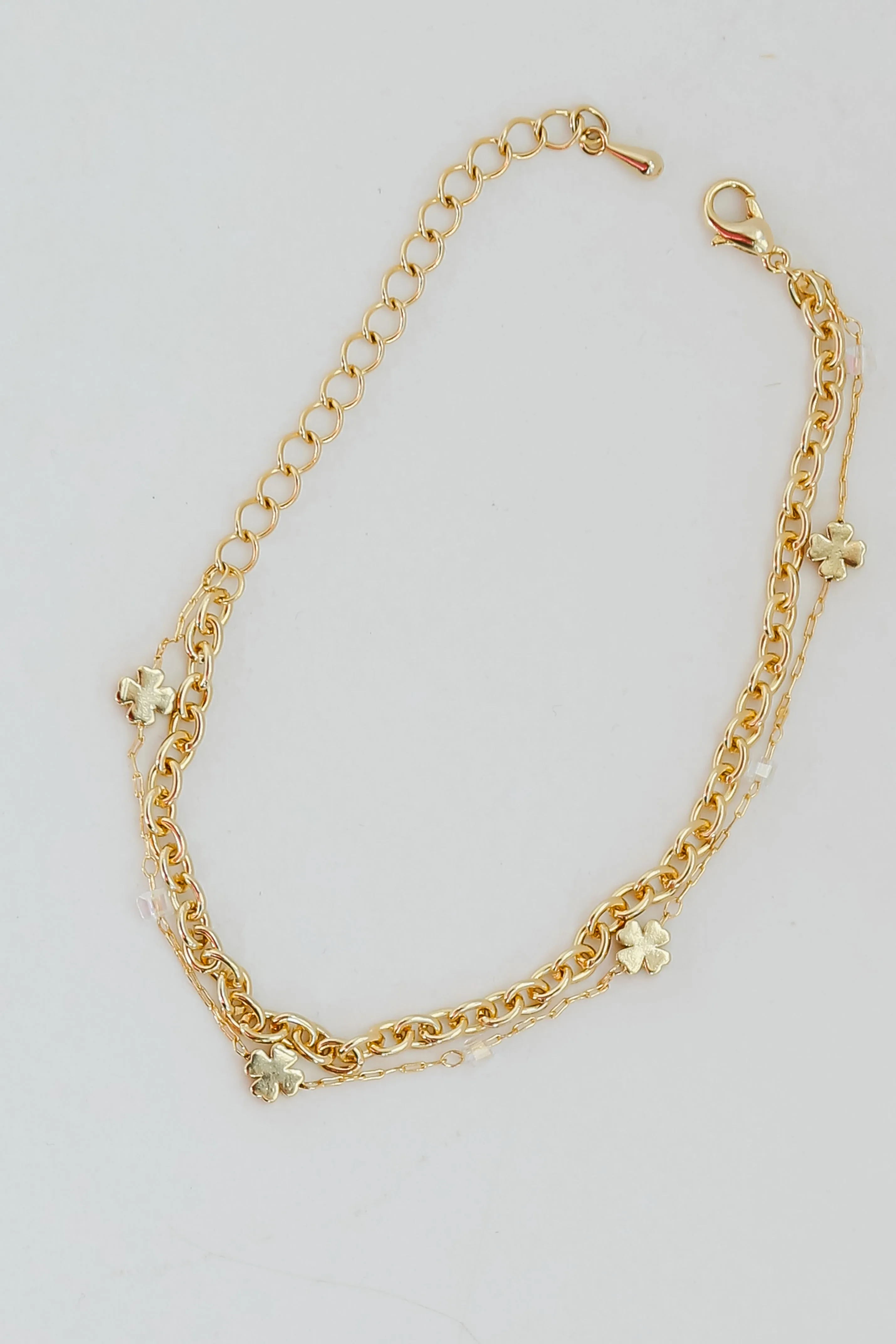 Bridget Gold Four Leaf Clover Layered Chain Bracelet