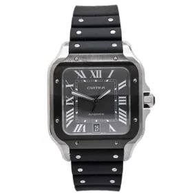 Cartier Men's Santos Stainless Steel 42mm Black Roman Dial Watch Reference #: WSSA0037