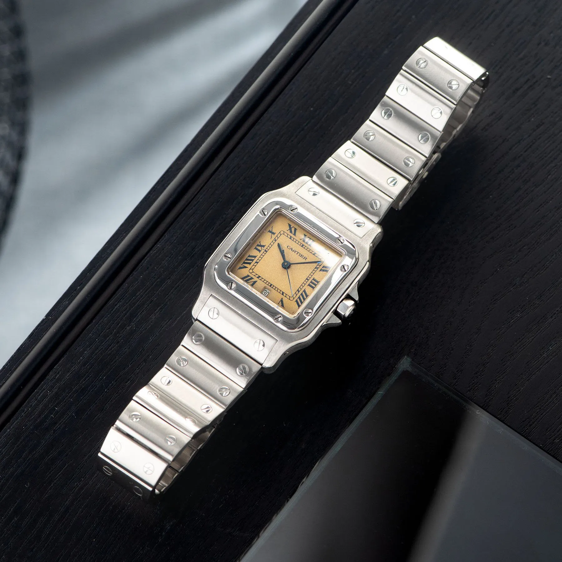 Cartier Santos Steel Case with Cream and Blue Dial