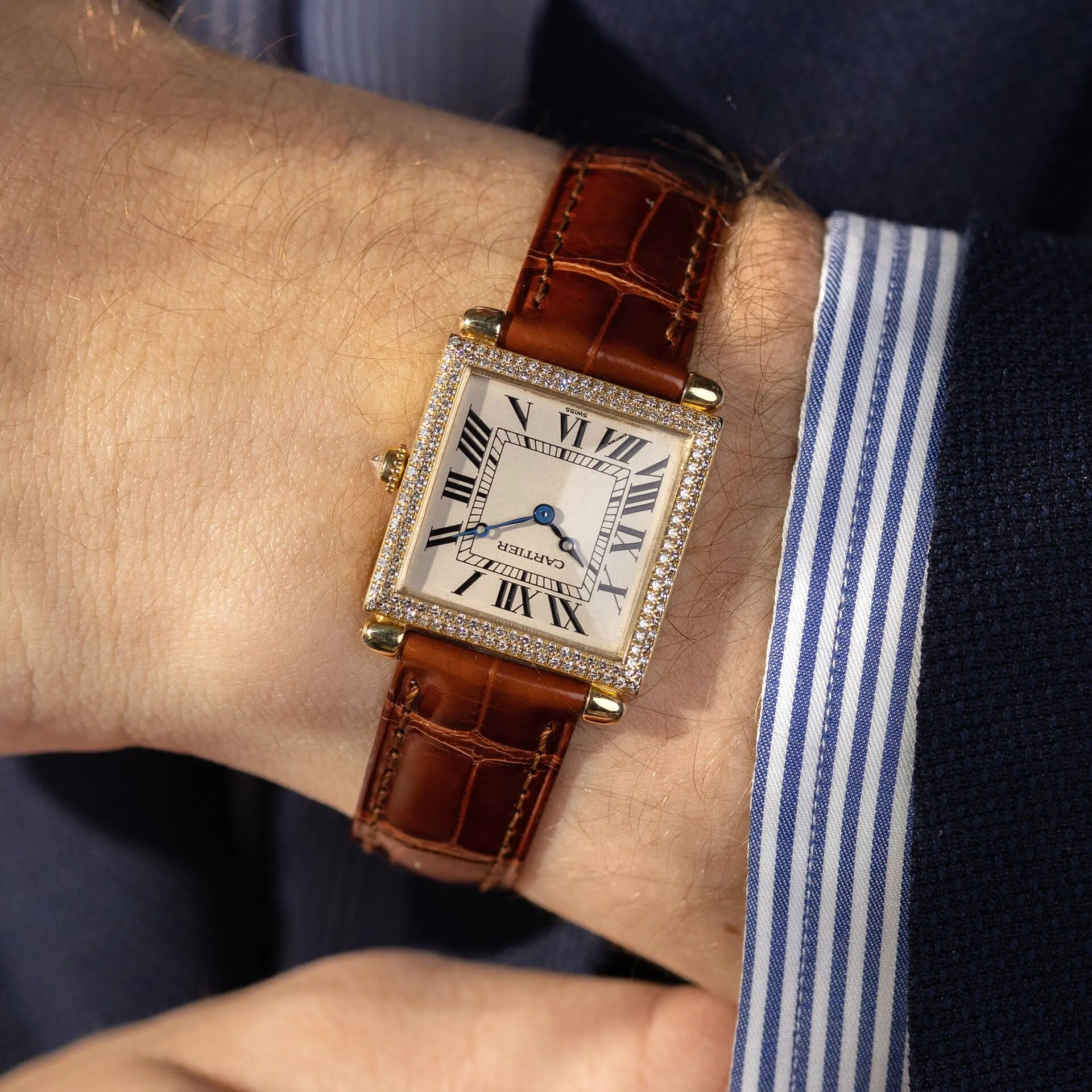 Cartier Tank Obus 1630 Yellow Gold Diamond Bezel Cartier Service