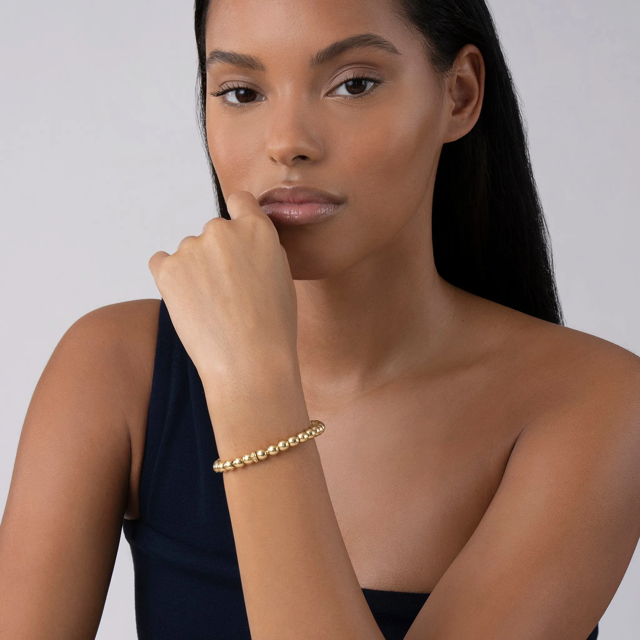 Caviar Gold 18K Gold Stretch Bead Bracelet Trio