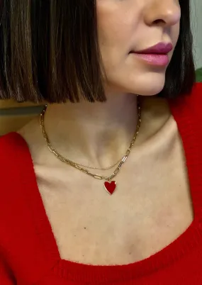 Enamel Heart Necklace (Red)