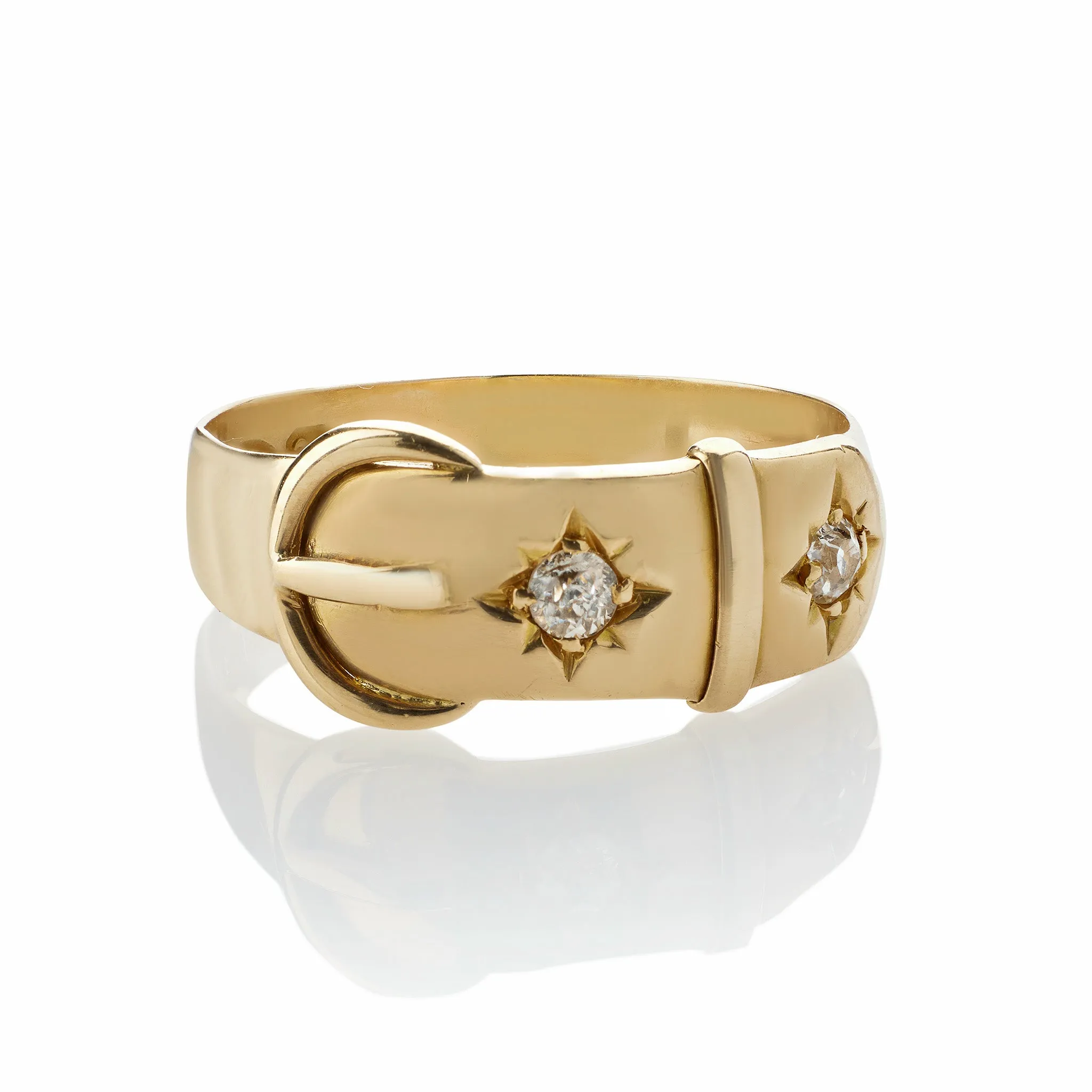 English 18K Gold and Diamond Buckle Ring