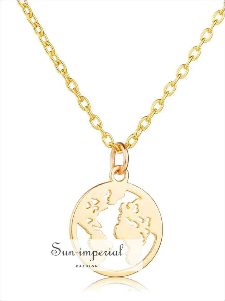 Fashion Jewelry Delicate Hollow World Map Pendant Chain Necklace Gold Silver Color Map Necklace