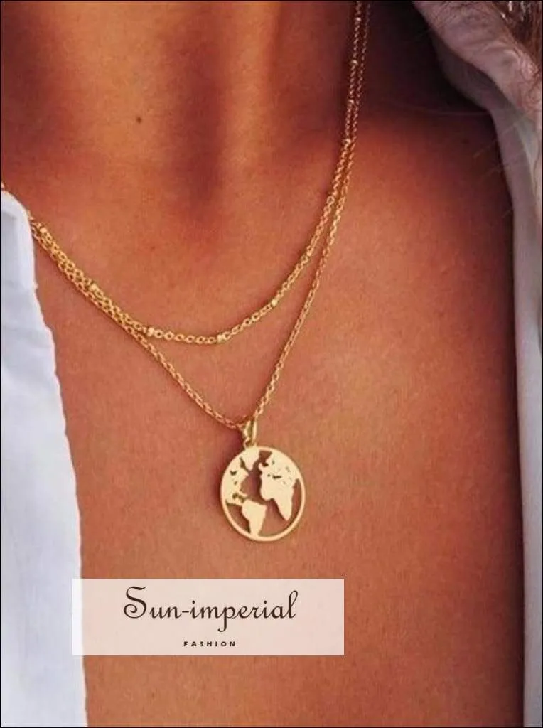 Fashion Jewelry Delicate Hollow World Map Pendant Chain Necklace Gold Silver Color Map Necklace