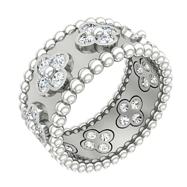 Flower Design Diamond Ring with Sphere Band 18K White Gold