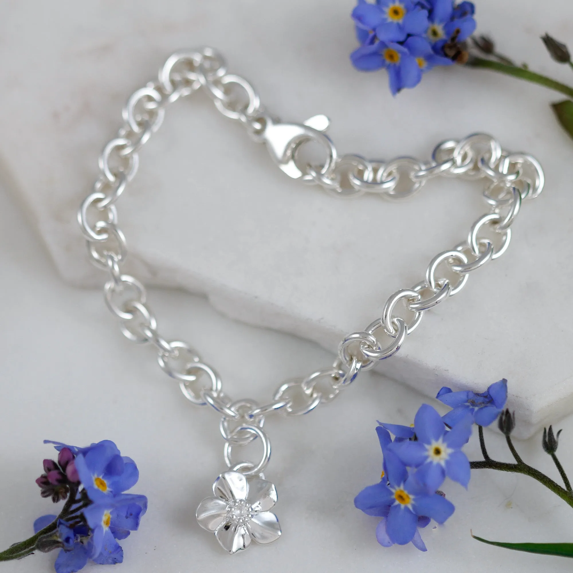 Forget-Me-Not Silver Personalised Charm Bracelet