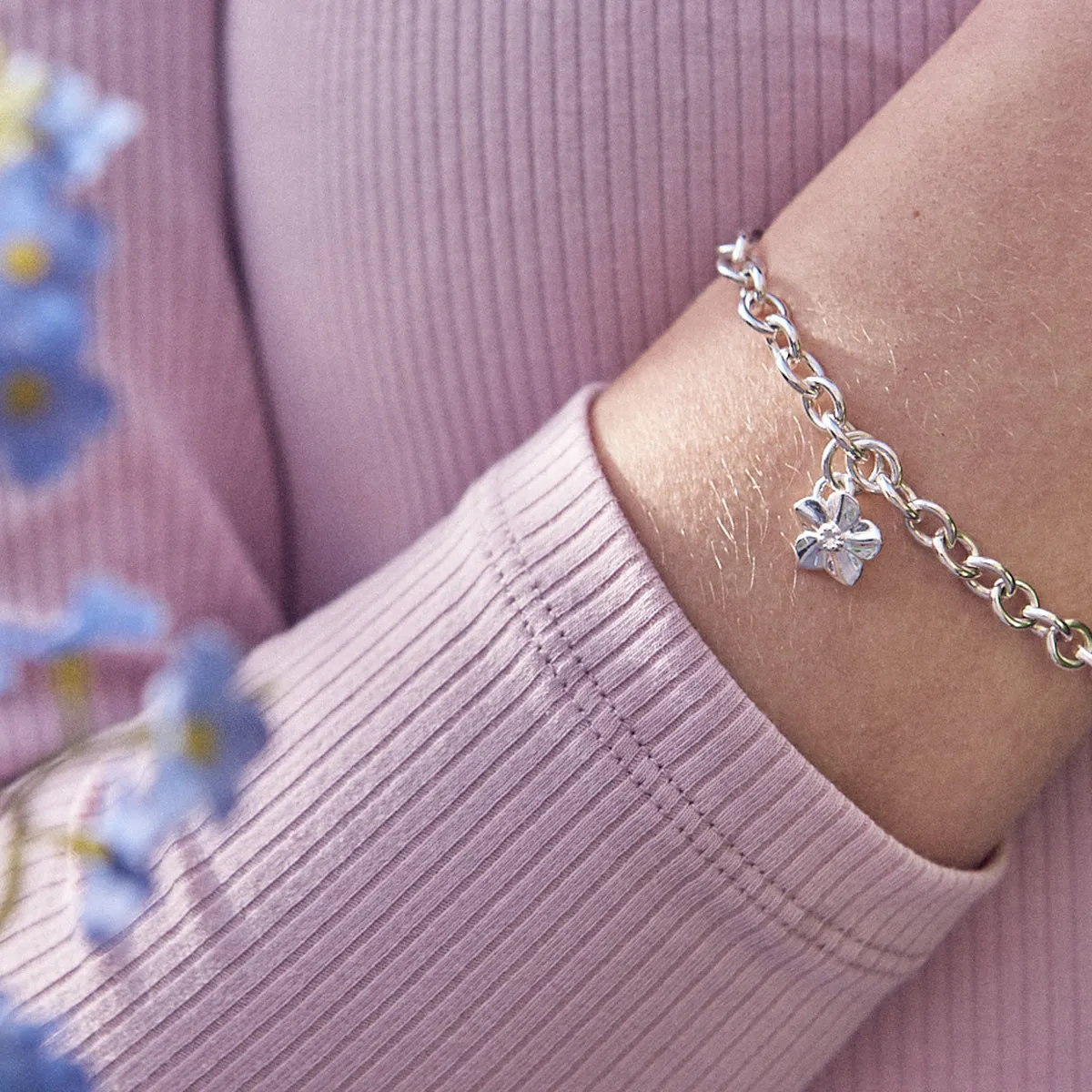 Forget-Me-Not Silver Personalised Charm Bracelet