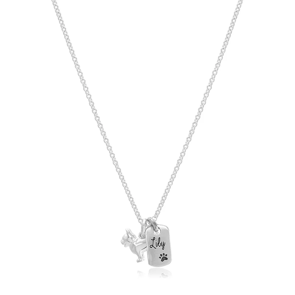 French Bulldog Personalised Silver Dog Tag Necklace