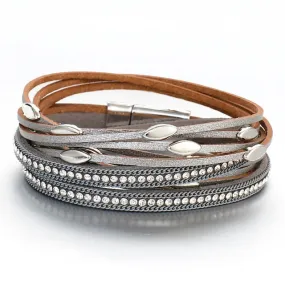 Fresh Accessories - Lydia Wrap Silver Leather Bracelet