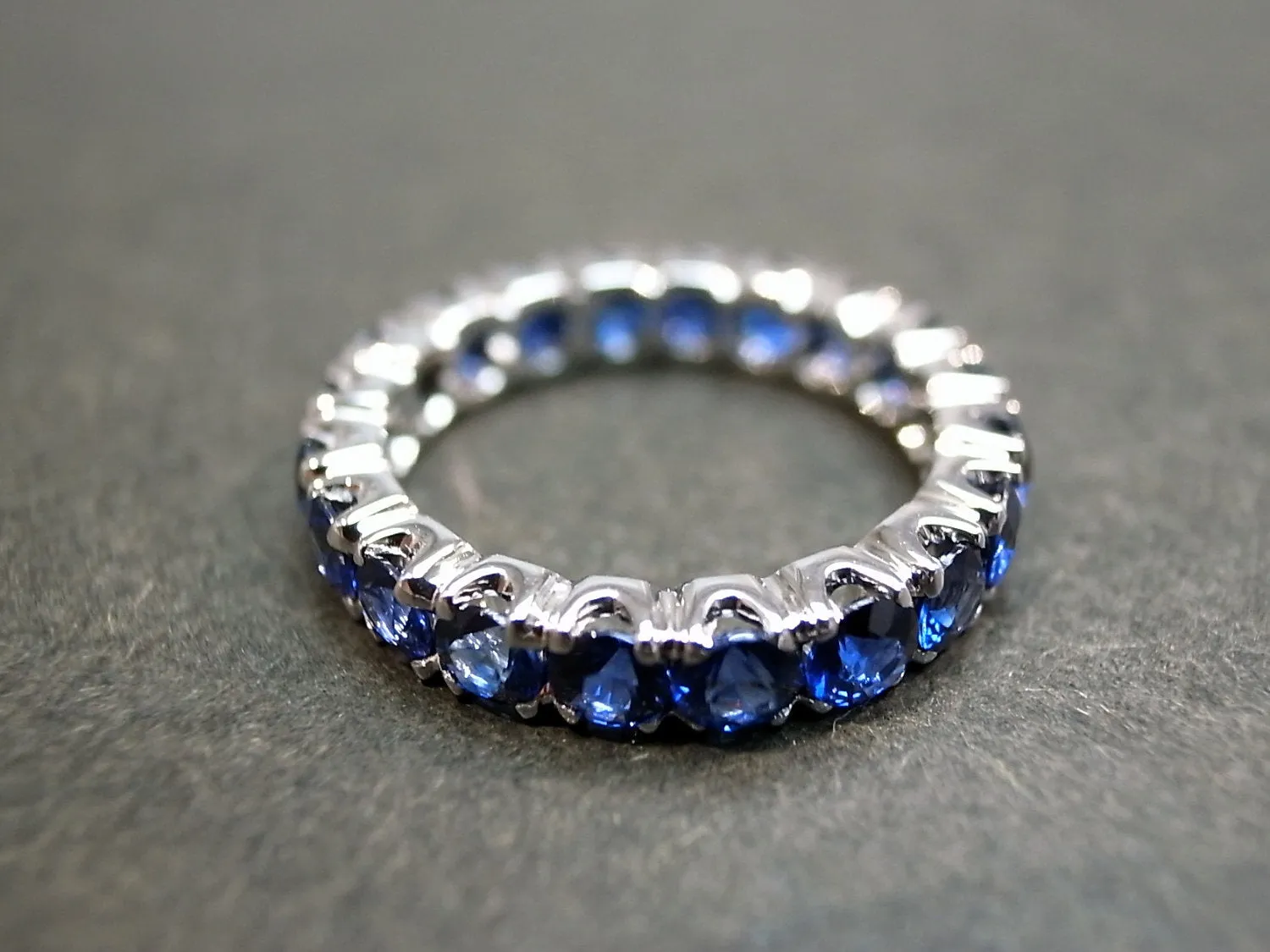 Full Eternity Blue Sapphire Ring in White Gold