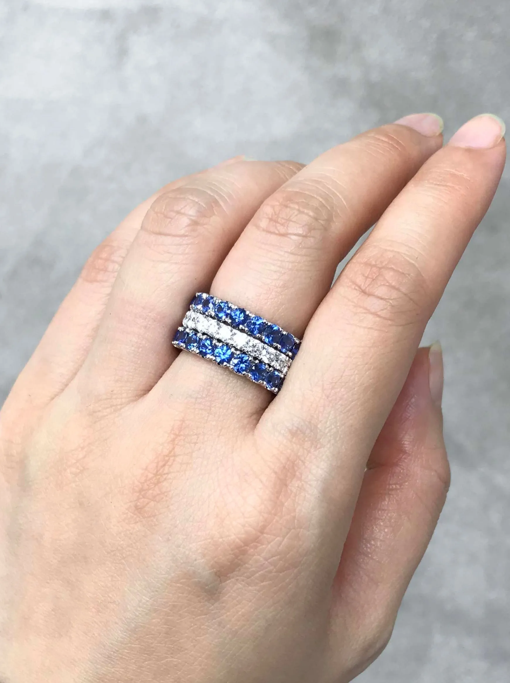 Full Eternity Blue Sapphire Ring in White Gold