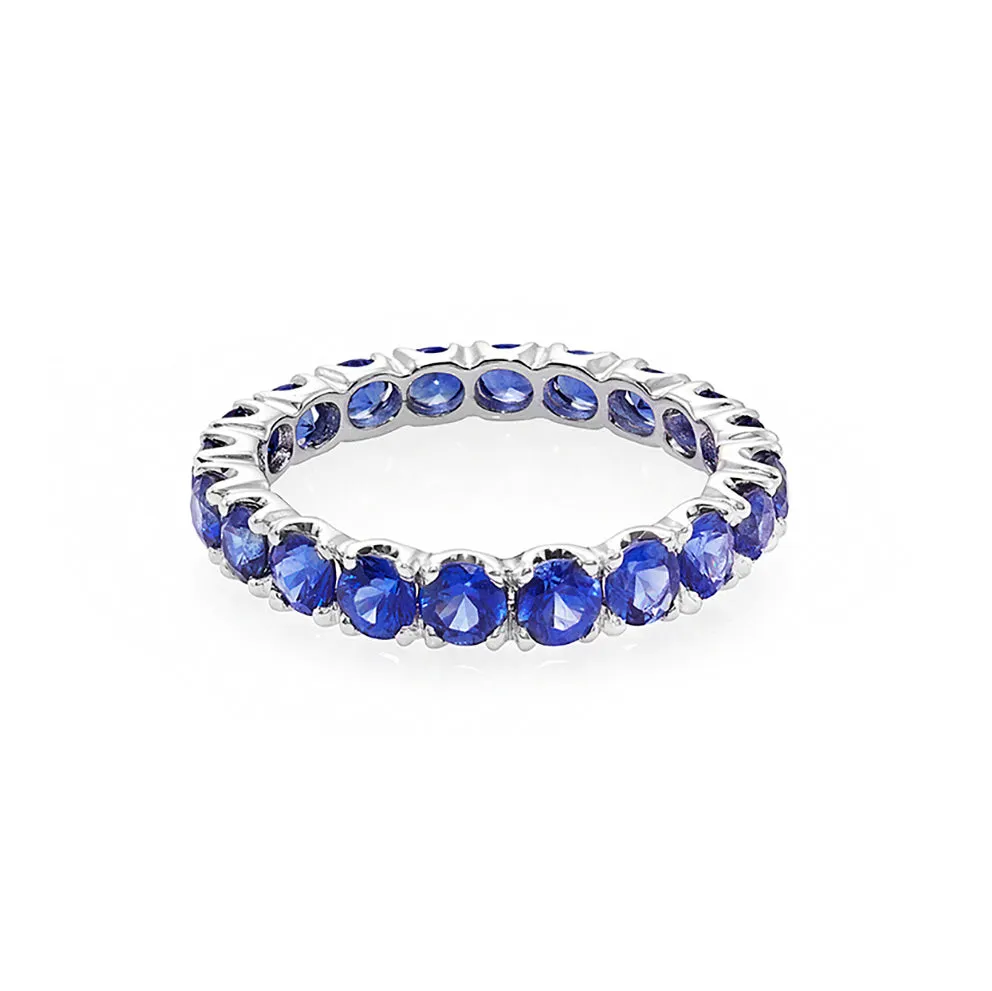 Full Eternity Blue Sapphire Ring in White Gold