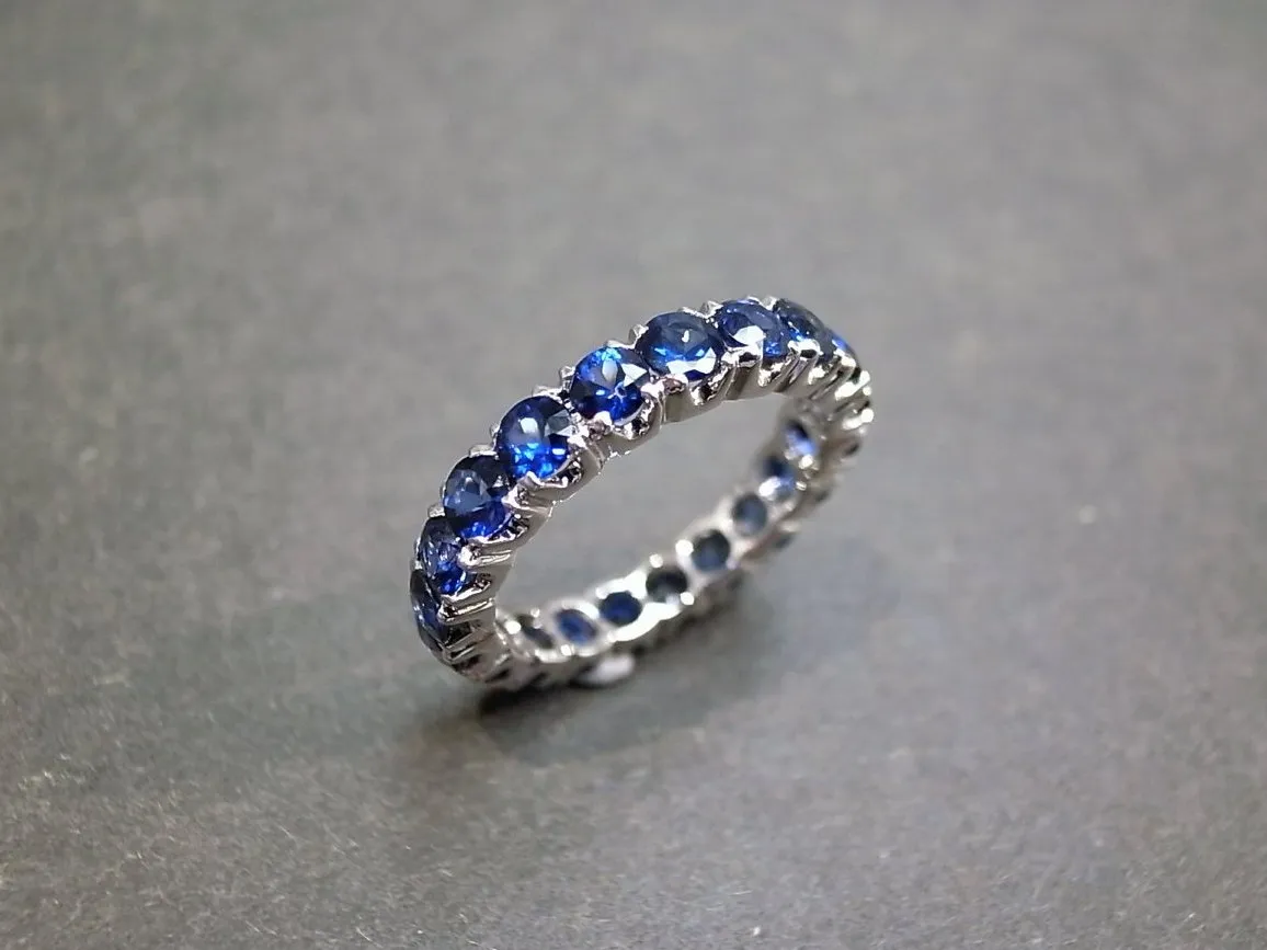 Full Eternity Blue Sapphire Ring in White Gold