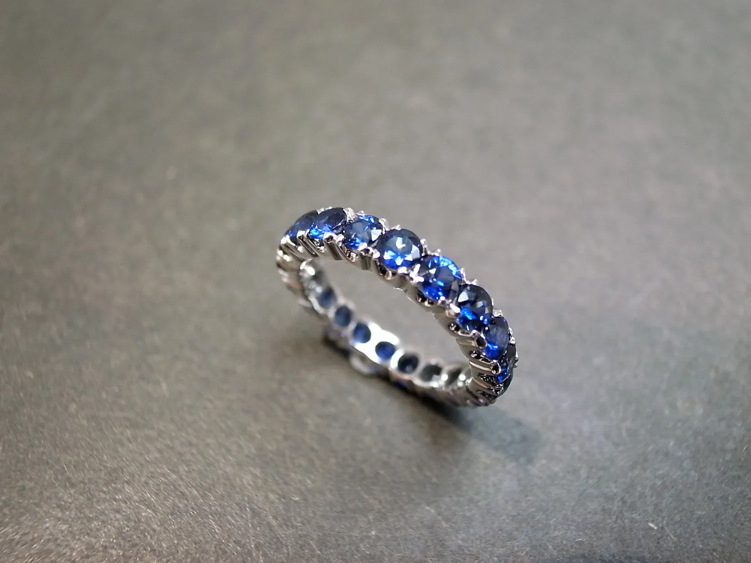 Full Eternity Blue Sapphire Ring in White Gold