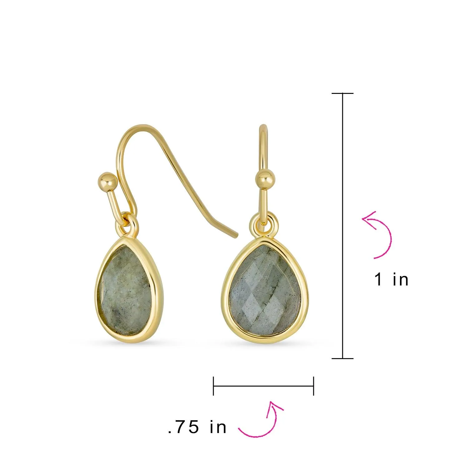 Gemstone Jewelry Set Teardrop Drop Earring Fish Hook Gold Plated