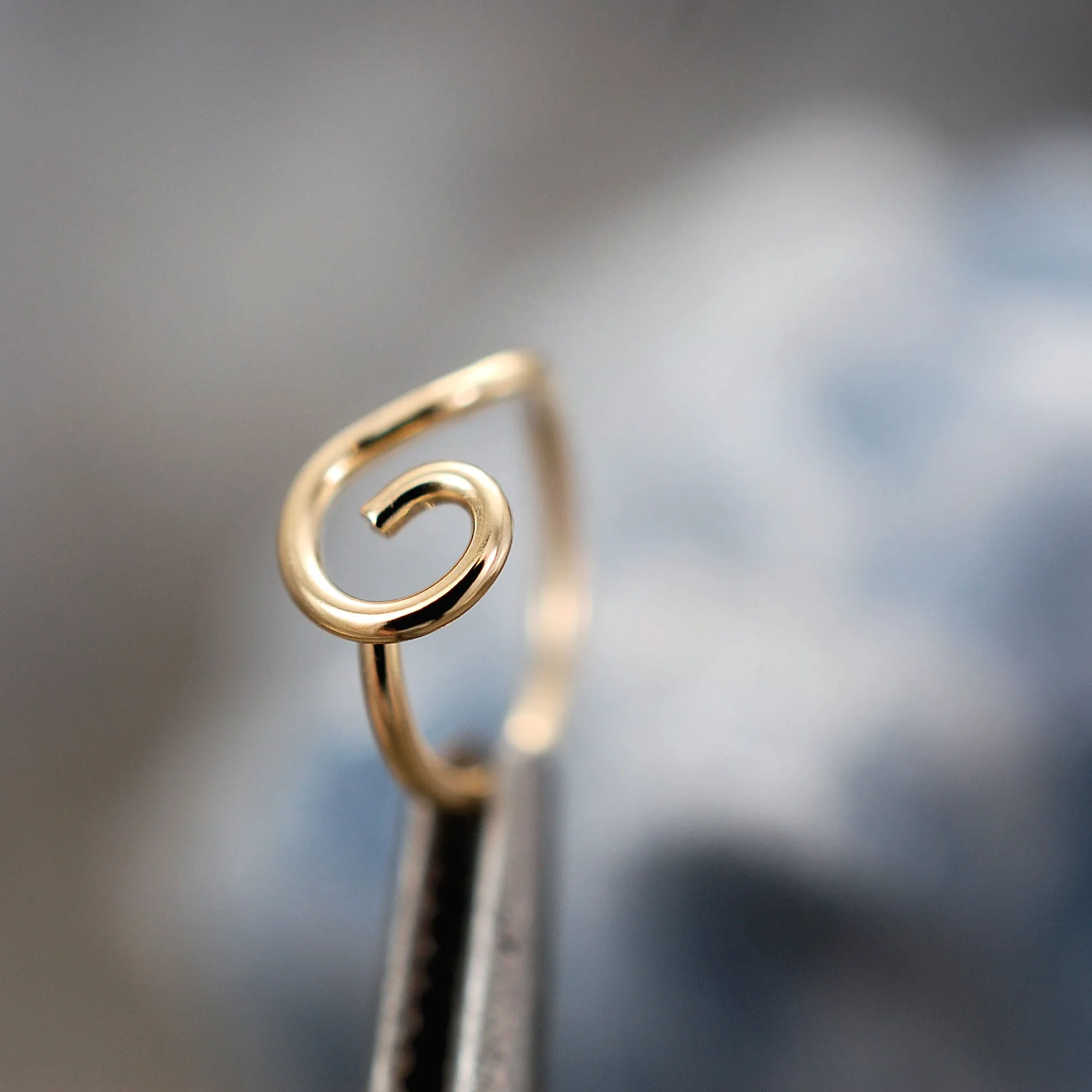 Gold Nose Ring - Organic Open Spiral