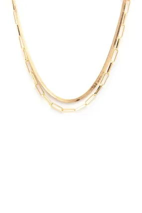 Gold Paperclip & Snake Chain Double Necklace